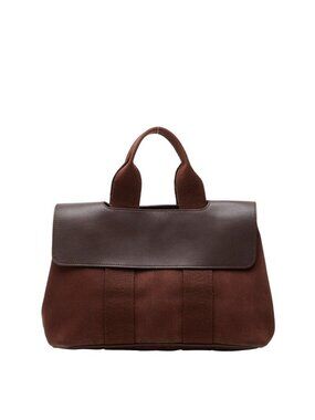 Hermes Valparaiso PM Tote Brown Toile Chevron Leather